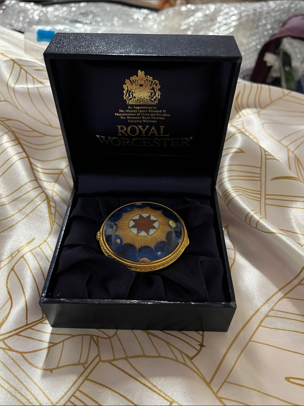 Royal Worcester Blue and Gold Decorative Compact Box